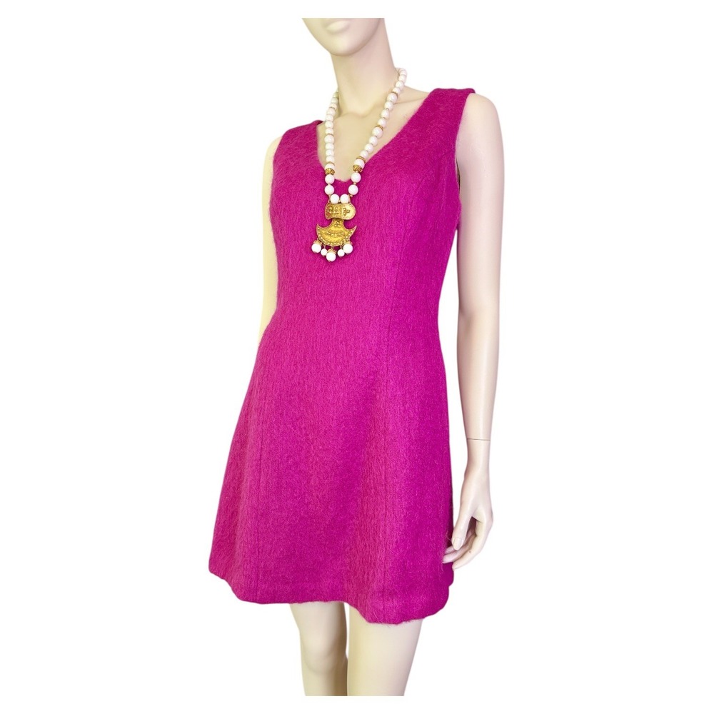 Vintage Fuchsia‎ Hot Pink Mohair Sleeveless Flirty Dress M